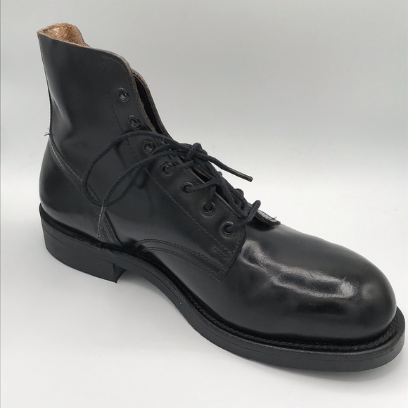 NWOT Unisex Black Leather Steel Toe Army Boots - Picture 6 of 9
